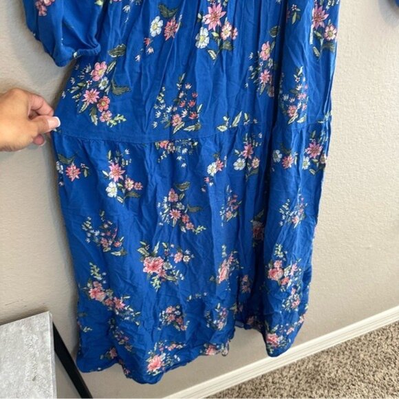 LOFT Floral Tiered Maxi Dress | Blue Boho Romantic | Plus Size 18 Long Sleeve - Picture 8 of 13